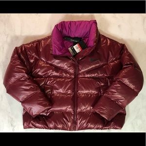 NWT Nike Shiny Burgundy Down Puffer Jacket Size L